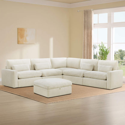 Ivy 6-Seat Performance Fabric Bed Modular Sectional Sofa with Storage Ottoman