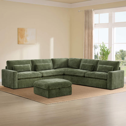 Ivy 6-Seat Performance Fabric Bed Modular Sectional Sofa with Storage Ottoman