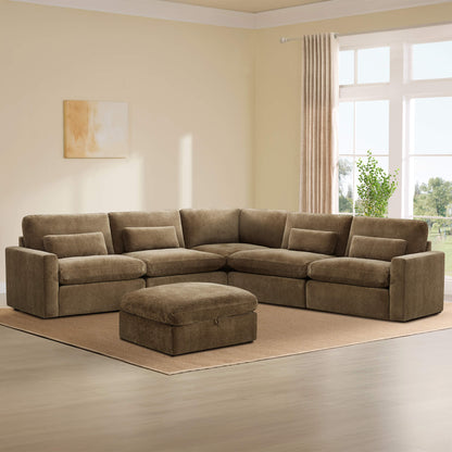 Ivy 6-Seat Performance Fabric Bed Modular Sectional Sofa with Storage Ottoman