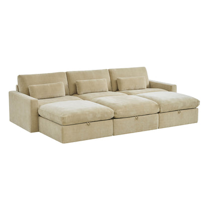 Ivy Modular 6-Seat Performance Fabric Bed Sectional with Storage Ottoman
