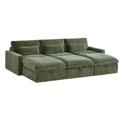 Ivy Modular 6-Seat Performance Fabric Bed Sectional with Storage Ottoman