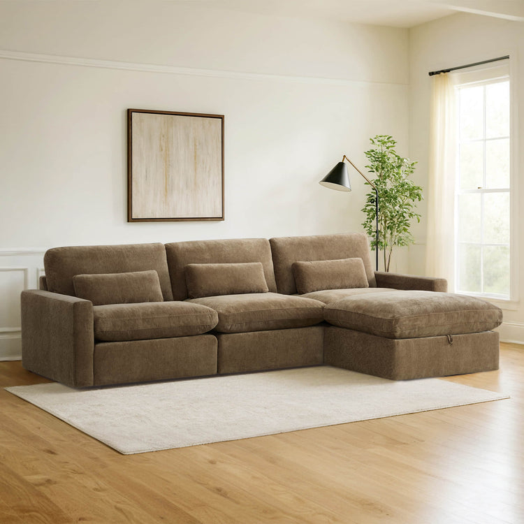 Ivy Modular 4-Seat Performance Fabric Sectional with Storage Ottoman