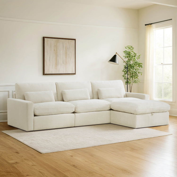 Ivy Modular 4-Seat Performance Fabric Sectional with Storage Ottoman