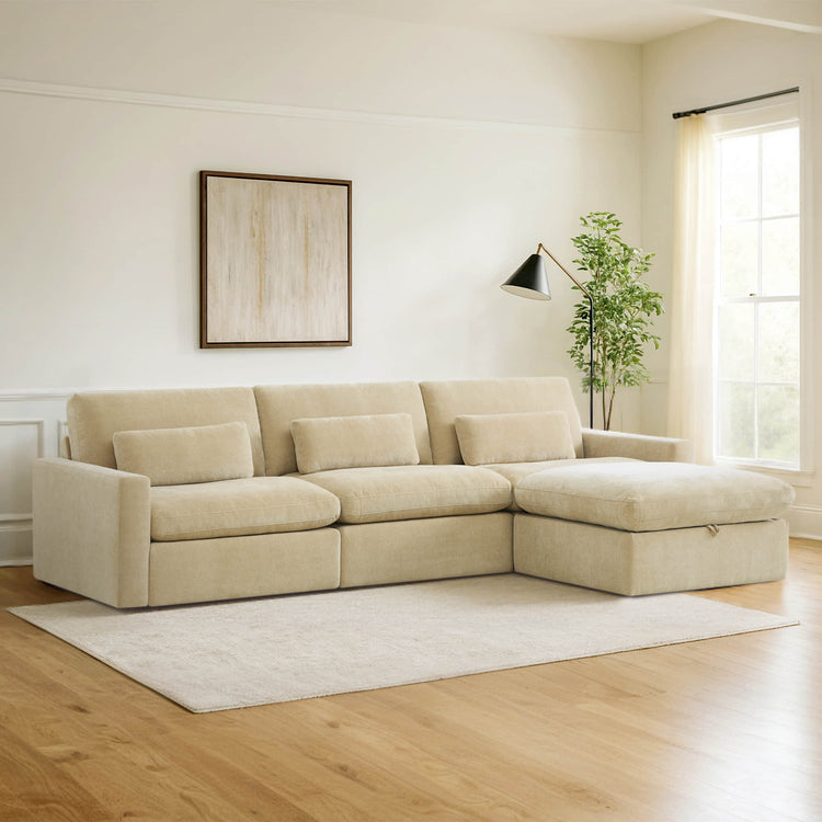 Ivy Modular 4-Seat Performance Fabric Sectional with Storage Ottoman