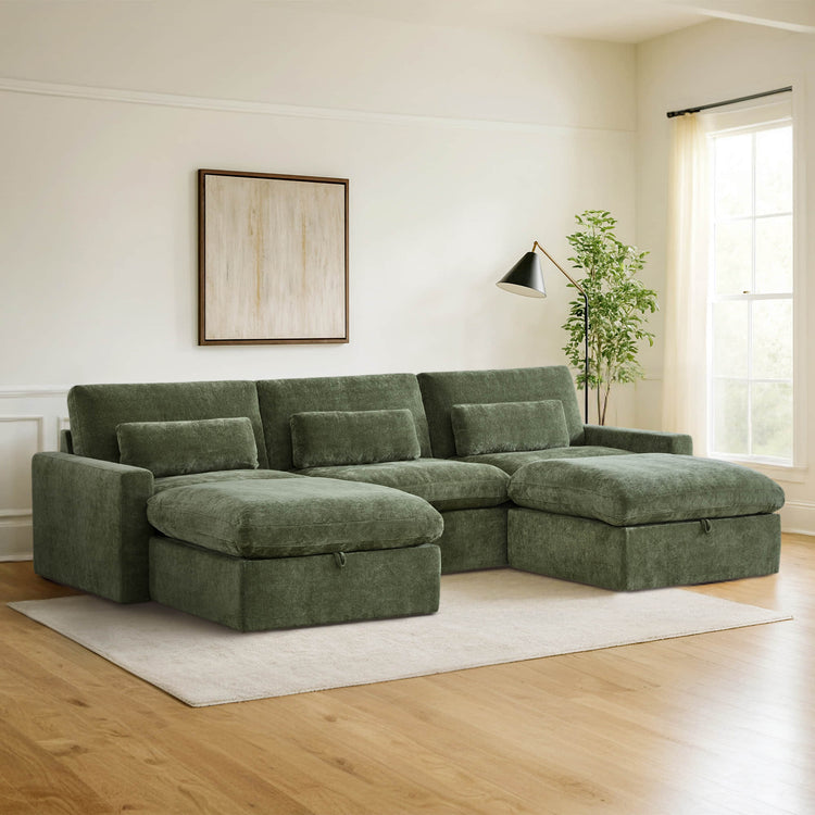 Ivy Modular 5-Seat Performance Fabric Sectional with Storage Ottoman