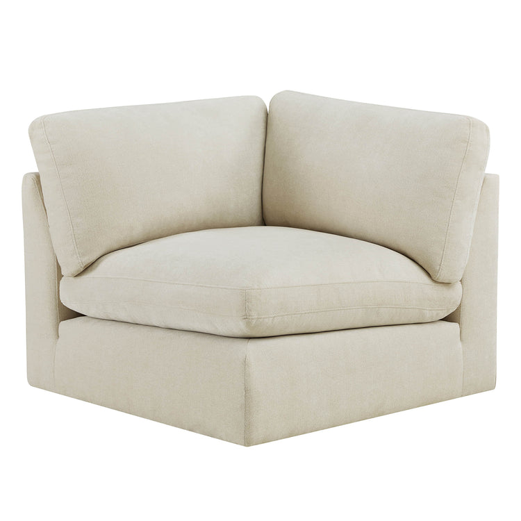Ivy Modular Performance Fabric Corner Module in beige chenille with plush cushions