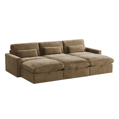 Ivy Modular 6-Seat Performance Fabric Bed Sectional with Storage Ottoman