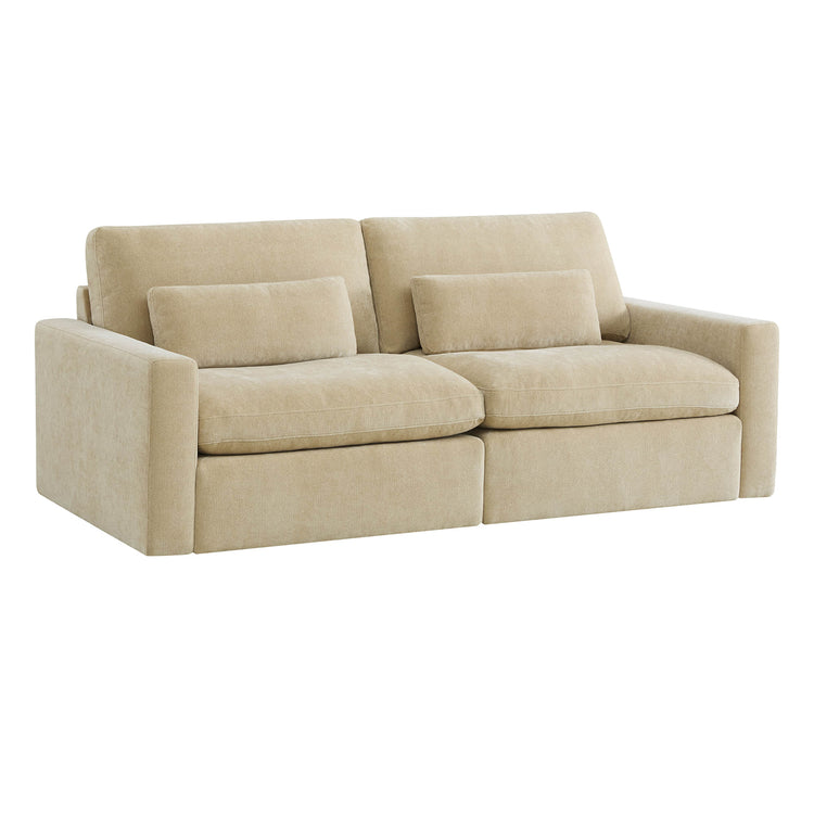 Ivy 2-Seat beige performance fabric modular sofa with lumbar pillows.