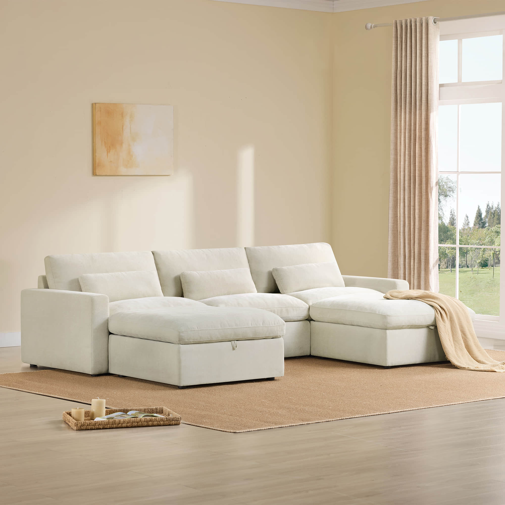 Ivy 5-Seat Performance Fabric Modular Sectional Sofa with Storage Ottoman