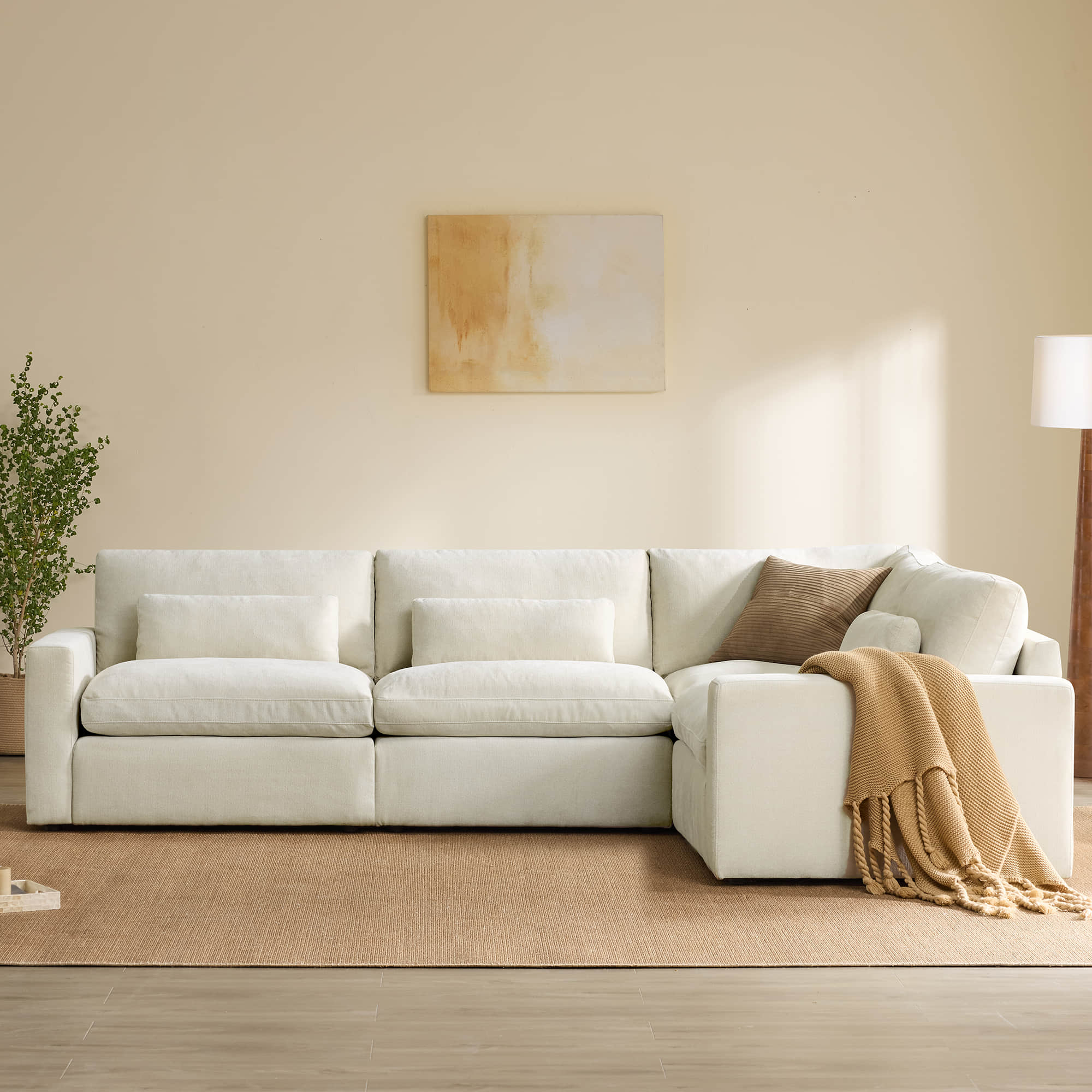 Ivy 4-Seat Performance Fabric Modular Sectional Sofa with Storage Ottoman