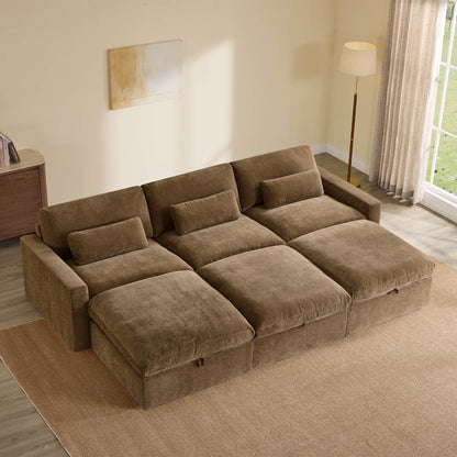 Ivy 6-Seat Performance Fabric Bed Modular Sectional Sofa with Storage Ottoman