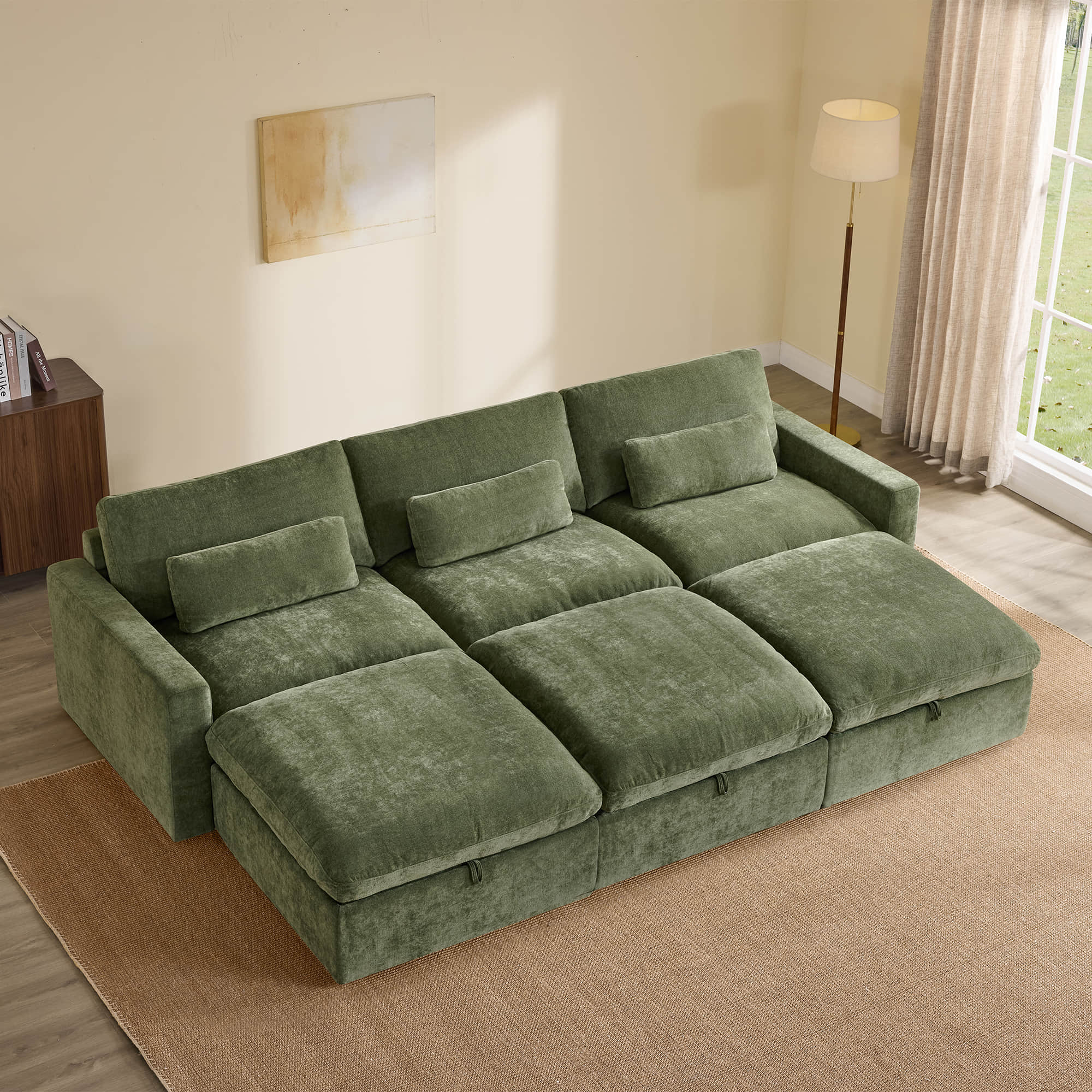 Ivy 6-Seat Performance Fabric Bed Modular Sectional Sofa with Storage Ottoman