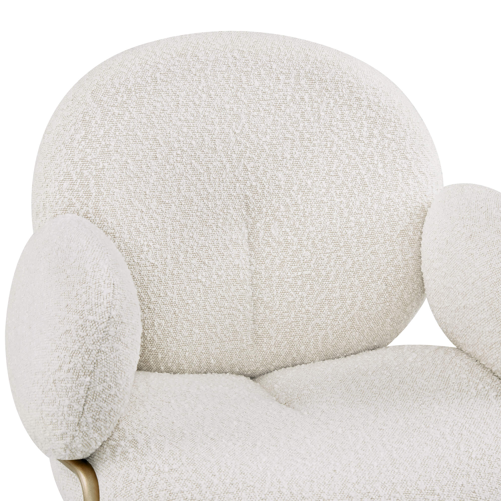 Cream teddy boucle dining chair, showing soft cloud-shaped back and textured fabric.