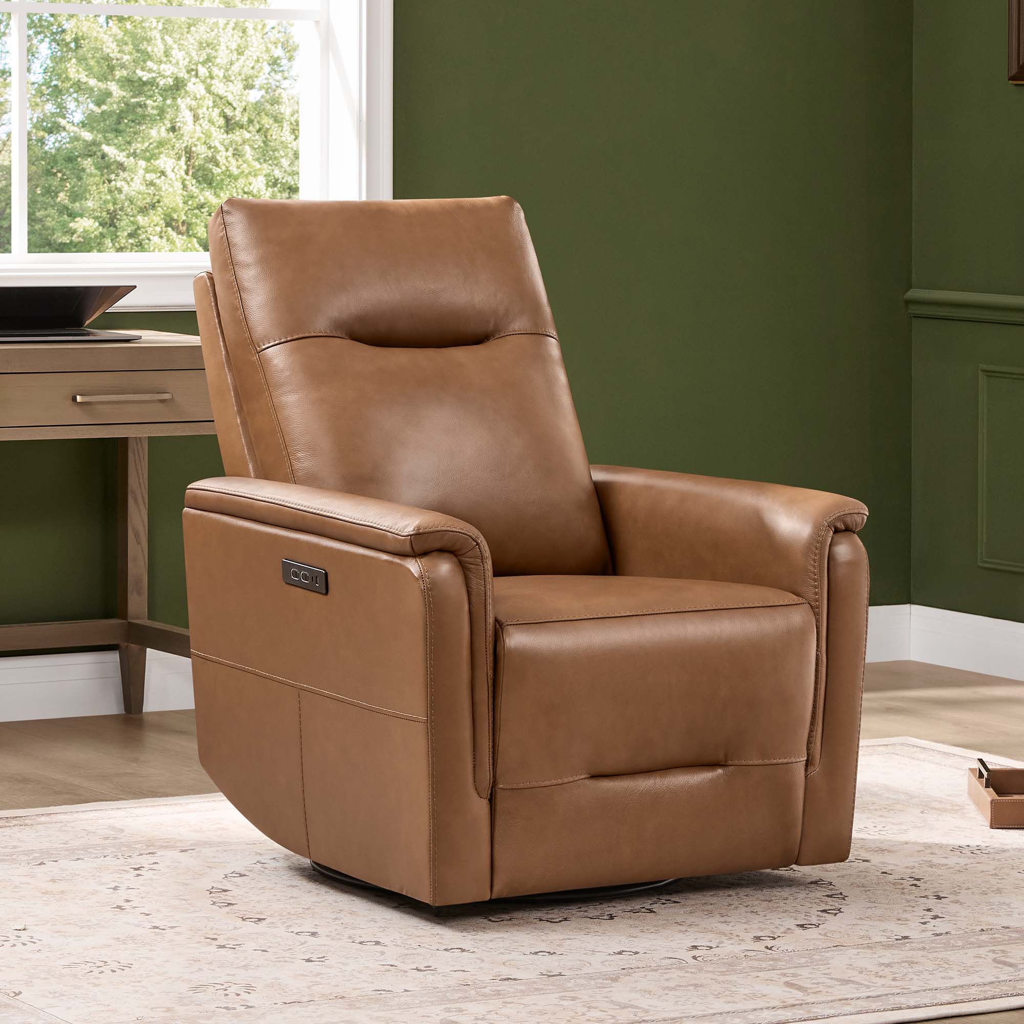 Jaxon Genuine Leather Swivel Glider Power Recliner | Power
