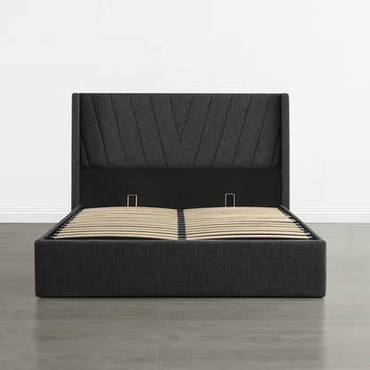 Jeffrey Wingback Upholstered Storage Platform Bed