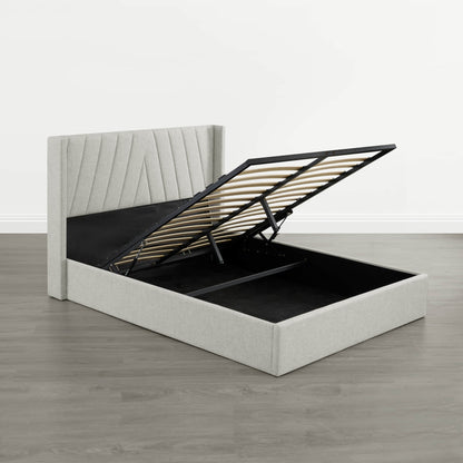 Jeffrey Wingback Upholstered Storage Platform Bed