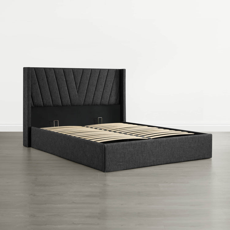 Jeffrey Wingback Upholstered Storage Platform Bed