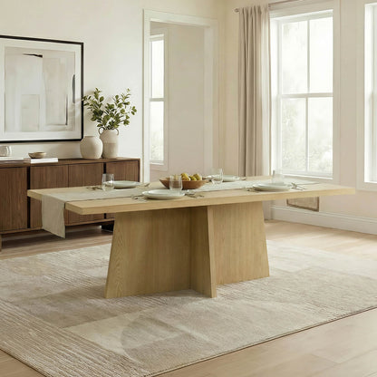 Jovie Cross Pedestal Wood Dining Table