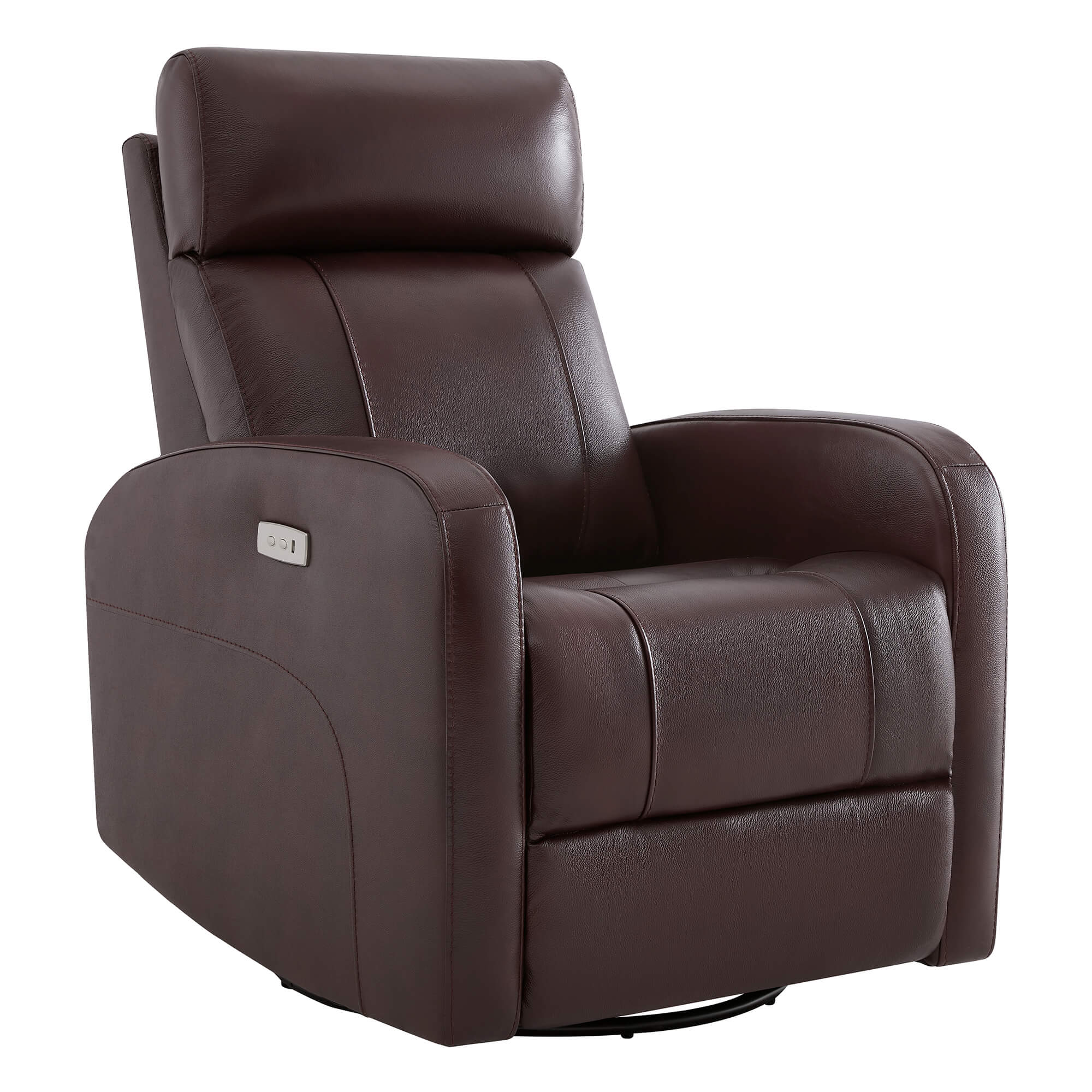 CHITA LIVING-Joy Power Swivel Recliner with Manual Headrest-Recliners-Genuine Leather-Cognac-