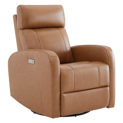 CHITA LIVING-Joy Power Swivel Recliner with Manual Headrest-Recliners-Genuine Leather-Saddle Brown-