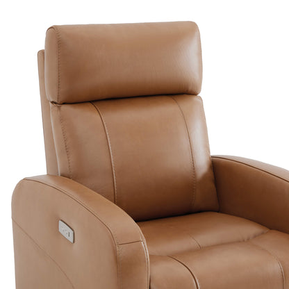 CHITA LIVING-Joy Power Swivel Recliner with Manual Headrest-Recliners-Genuine Leather-Saddle Brown-