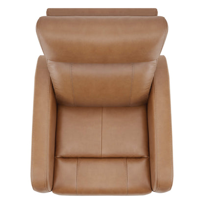 CHITA LIVING-Joy Power Swivel Recliner with Manual Headrest-Recliners-Genuine Leather-Saddle Brown-