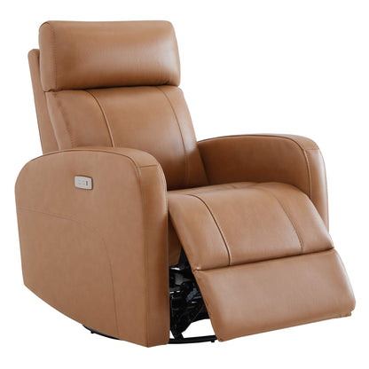 CHITA LIVING-Joy Power Swivel Recliner with Manual Headrest-Recliners-Genuine Leather-Saddle Brown-