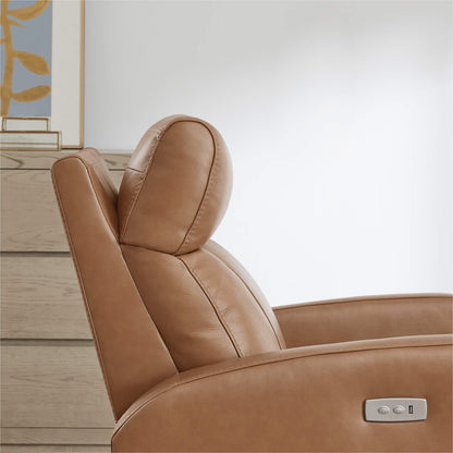 CHITA LIVING-Joy Power Swivel Recliner with Manual Headrest-Recliners-Genuine Leather-Saddle Brown-