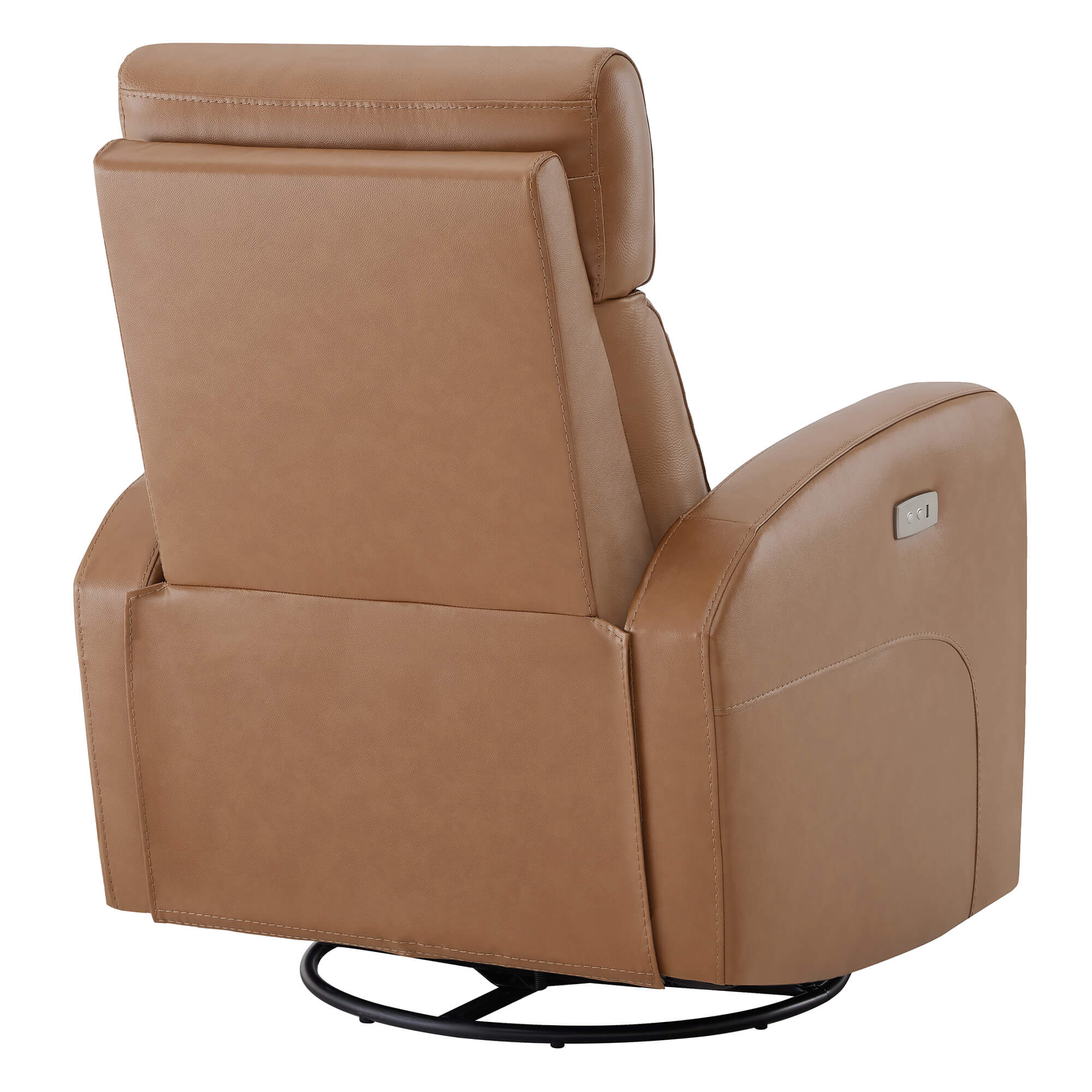 CHITA LIVING-Joy Power Swivel Recliner with Manual Headrest-Recliners-Genuine Leather-Saddle Brown-