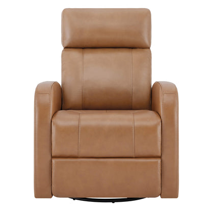 CHITA LIVING-Joy Power Swivel Recliner with Manual Headrest-Recliners-Genuine Leather-Saddle Brown-