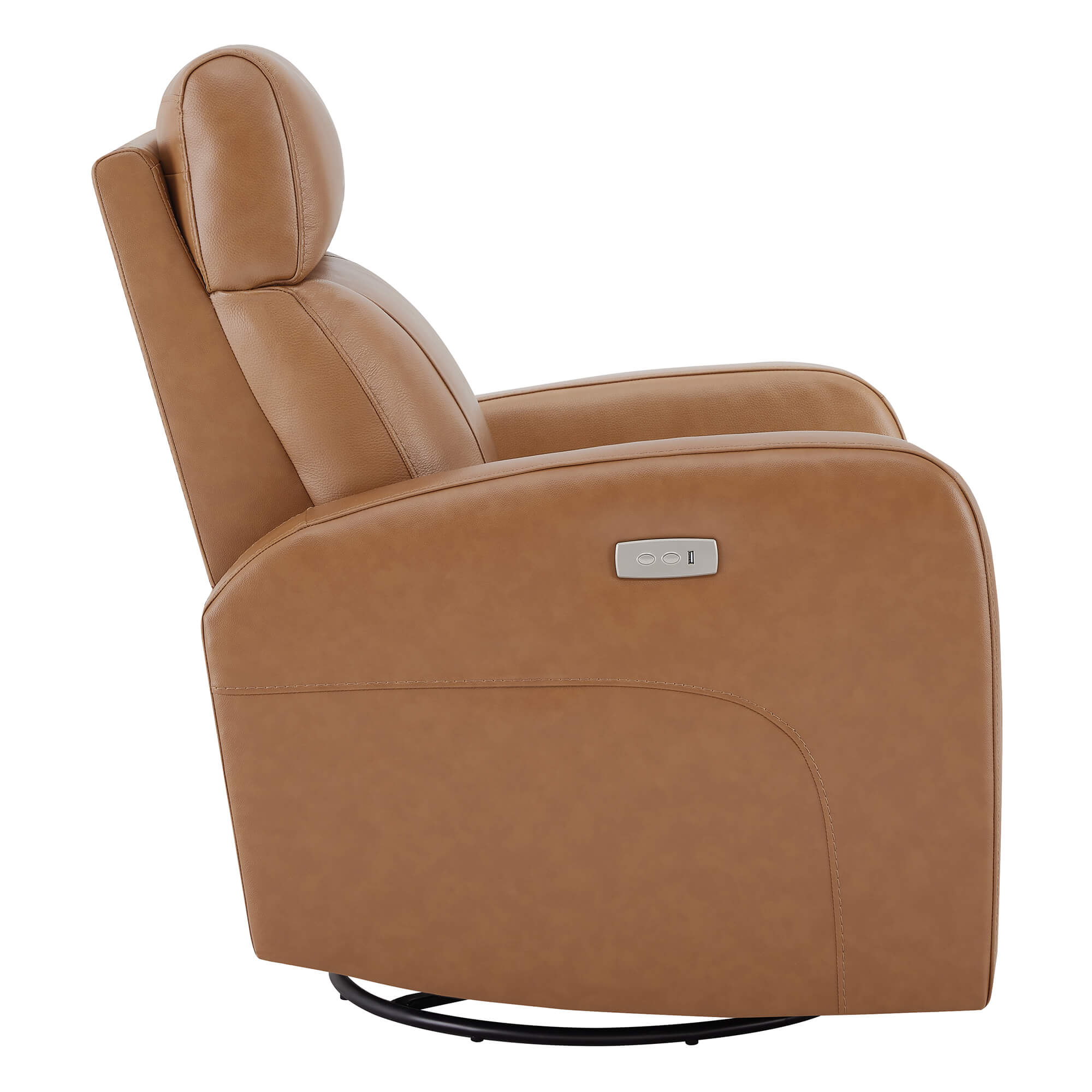 CHITA LIVING-Joy Power Swivel Recliner with Manual Headrest-Recliners-Genuine Leather-Saddle Brown-