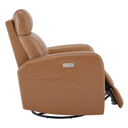 CHITA LIVING-Joy Power Swivel Recliner with Manual Headrest-Recliners-Genuine Leather-Saddle Brown-