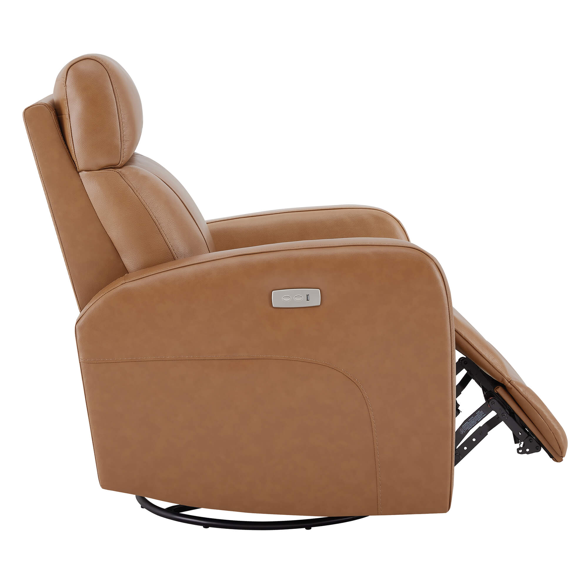 CHITA LIVING-Joy Power Swivel Recliner with Manual Headrest-Recliners-Genuine Leather-Saddle Brown-