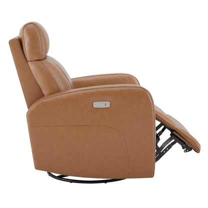 CHITA LIVING-Joy Power Swivel Recliner with Manual Headrest-Recliners-Genuine Leather-Saddle Brown-