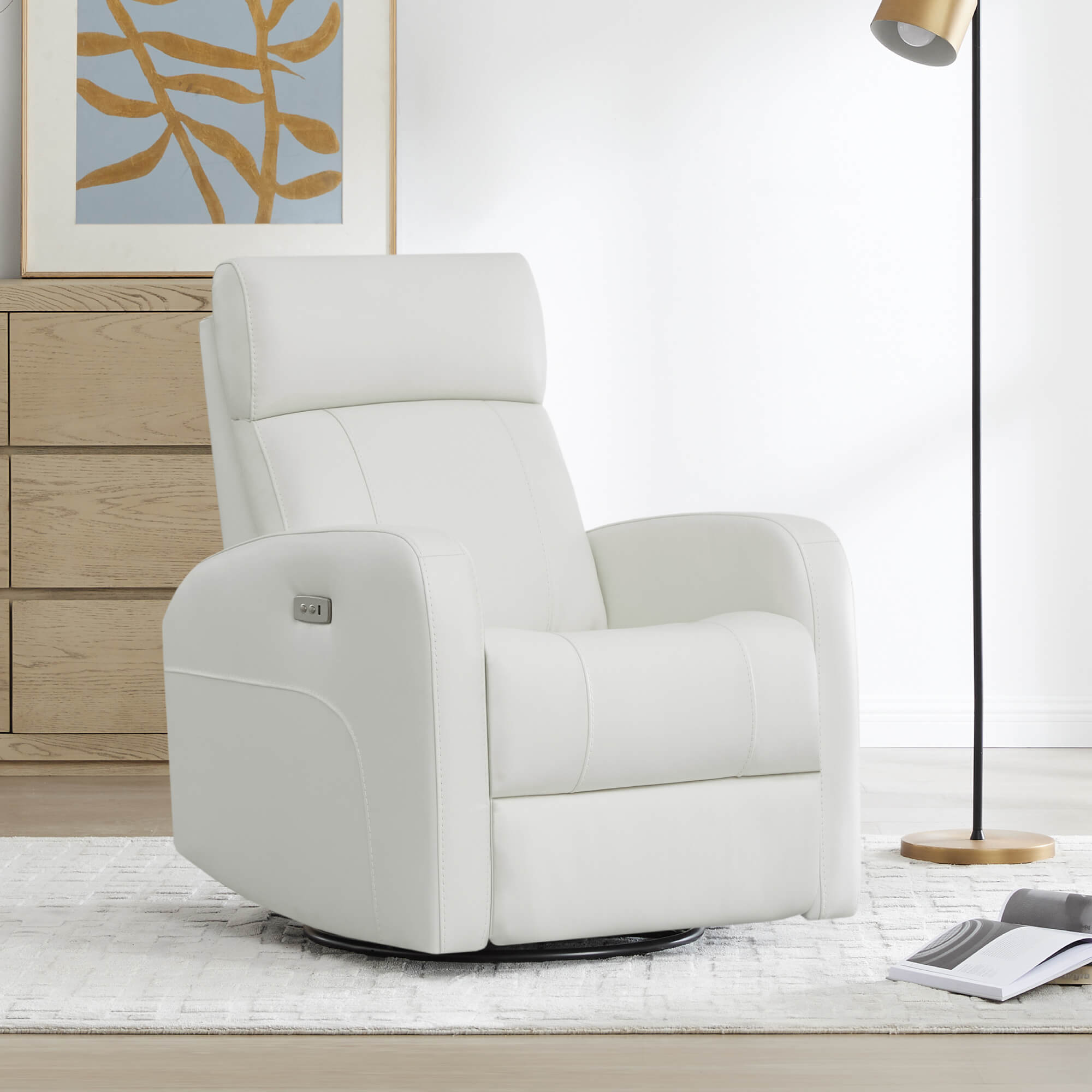 White leather swivel recliner chair hot sale