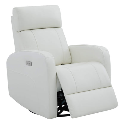 CHITA LIVING-Joy Power Swivel Recliner with Manual Headrest-Recliners-Genuine Leather-White-