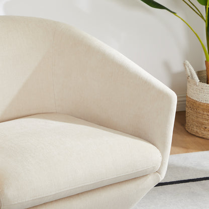 Detail of Aria Swivel Arm Accent Chair in cream with soft, curved upholstery - CHITA Living