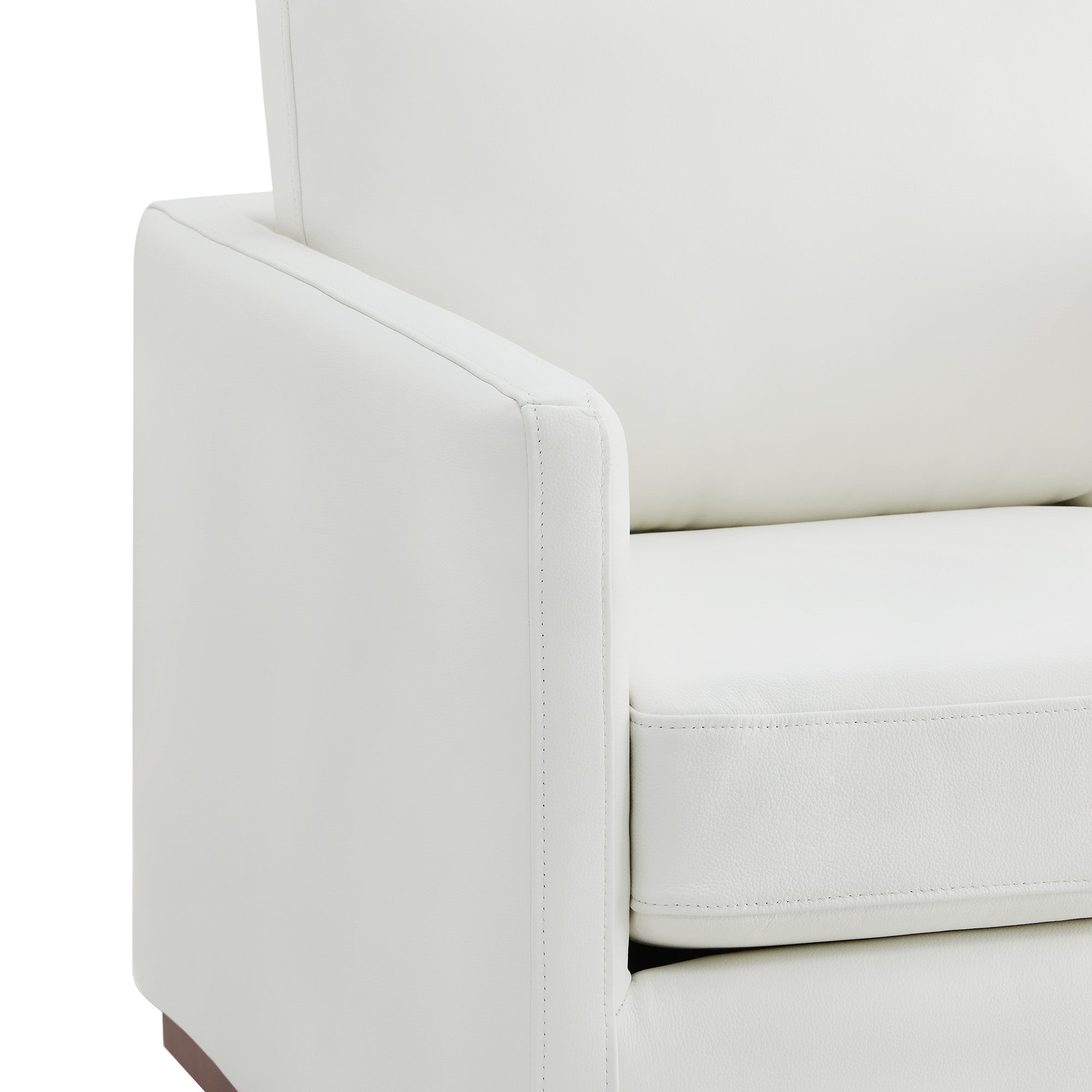 Detail of white leather cushion and armrest on Henry Modern Swivel Accent Chair - CHITA Living