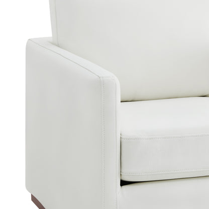 Detail of white leather cushion and armrest on Henry Modern Swivel Accent Chair - CHITA Living