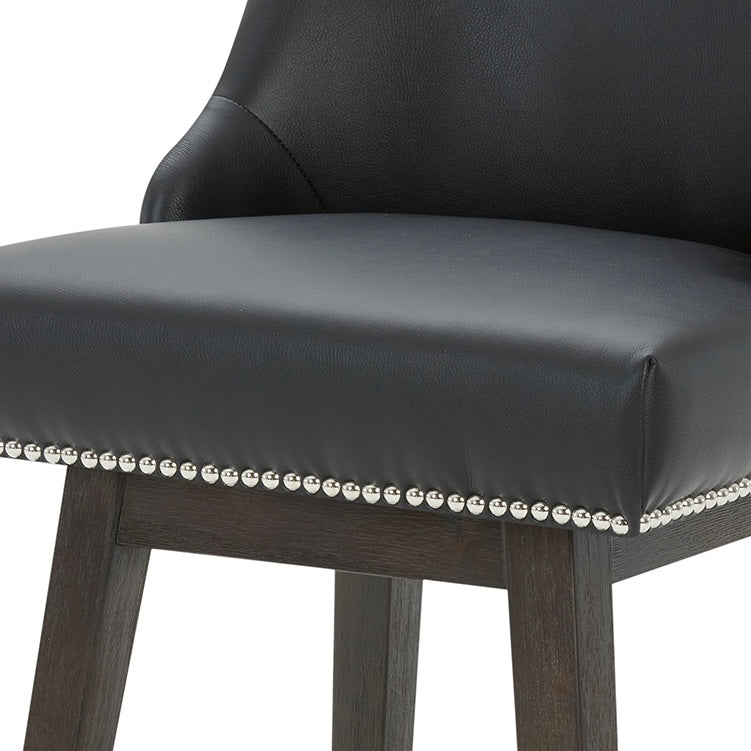 Asher swivel stool close-up with black upholstery and silver nailhead trim - CHITA Living