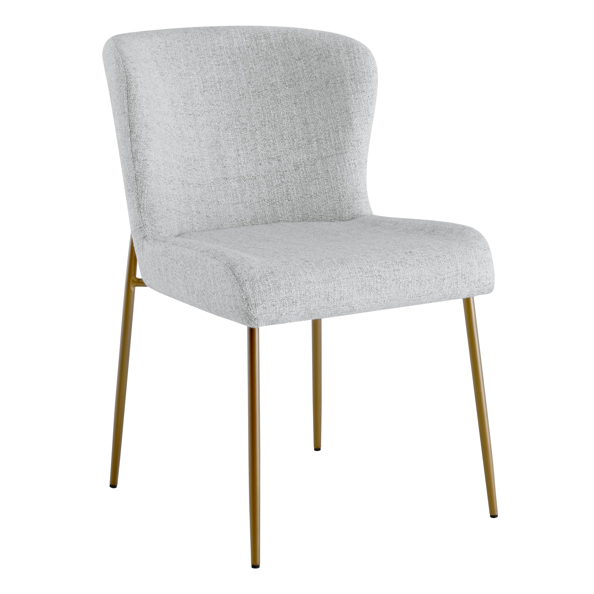 Golda Dining Chair in soft grey fabric with gold legs, perfect for contemporary dining spaces - CHITA Living