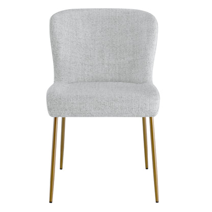 Golda Dining Chair with soft grey upholstery and sleek brass legs - CHITA Living