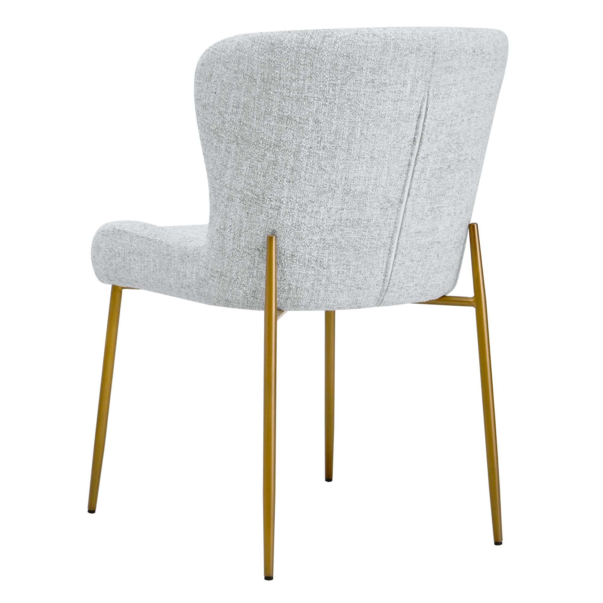 Back of Golda Dining Chair with grey fabric and sleek brass legs, ideal for modern decor - CHITA Living