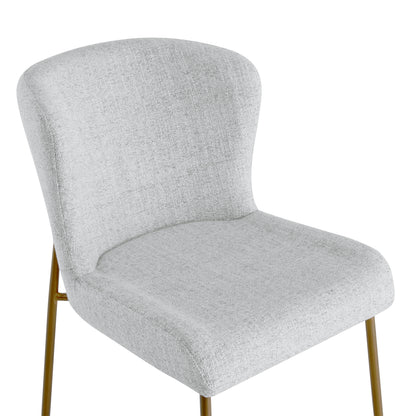 Golda Dining Chair in soft grey upholstery with elegant brass legs - CHITA Living