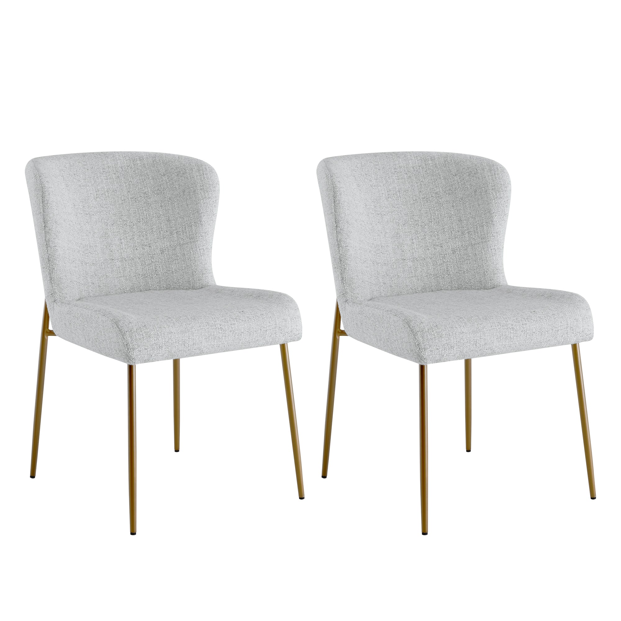 Golda Dining Chairs in soft grey fabric with elegant brass legs, set of 2 - CHITA Living