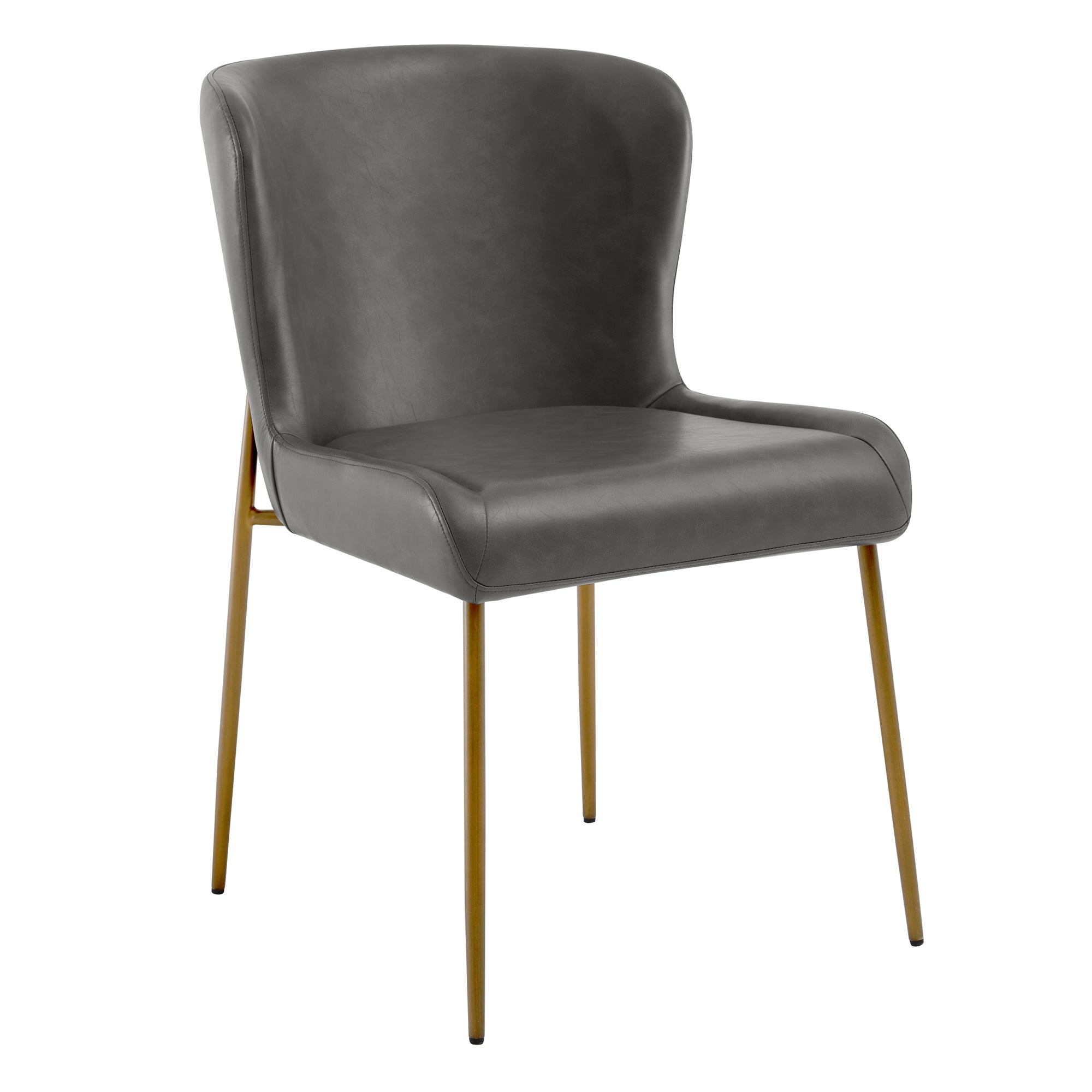 Golda Dining Chair with sleek grey faux leather and antique brass legs - CHITA Living