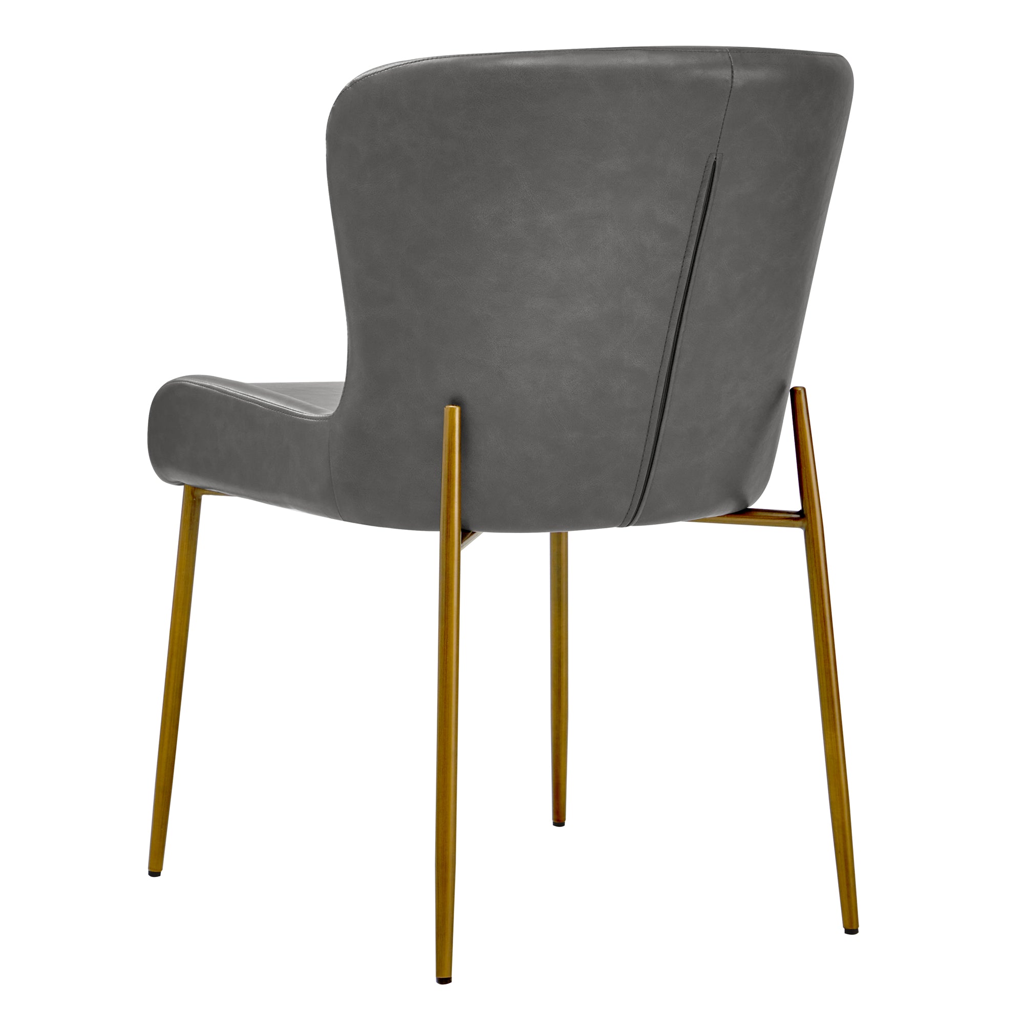 Back of Golda Dining Chair in grey faux leather with elegant brass legs - CHITA Living