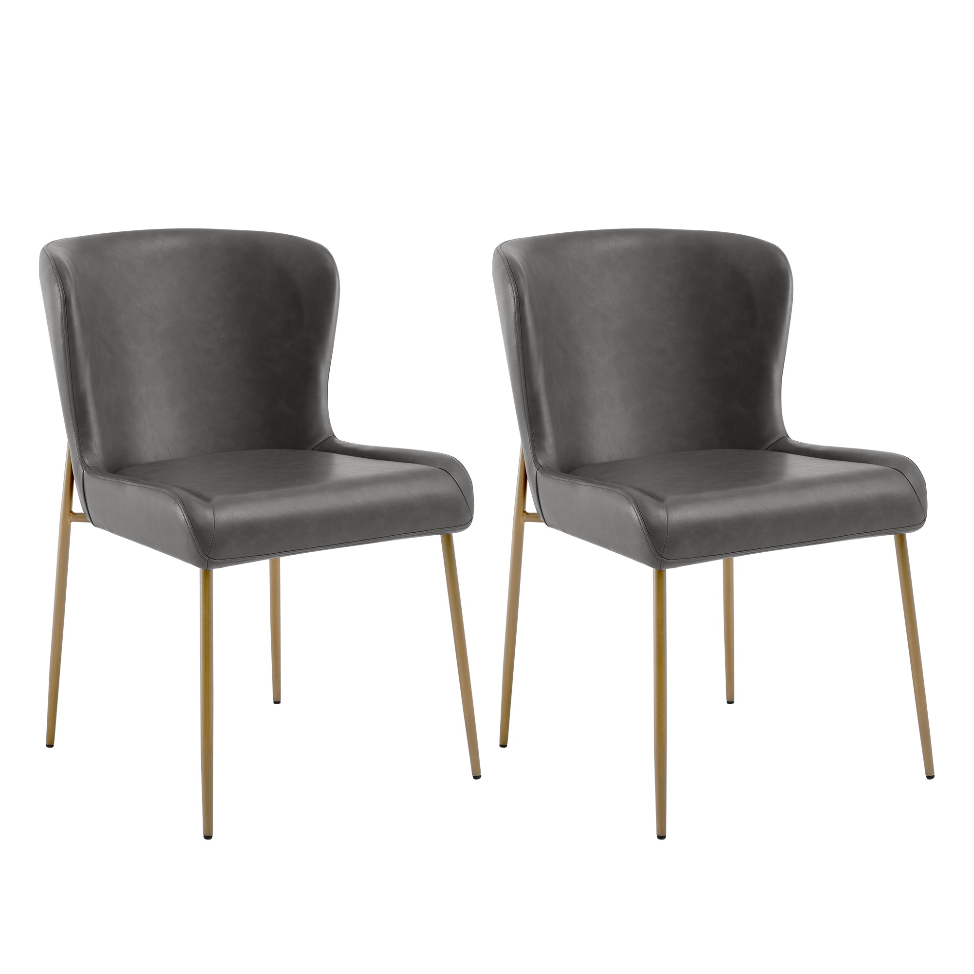 Set of 2 Golda Dining Chairs in grey faux leather with brass legs - CHITA Living