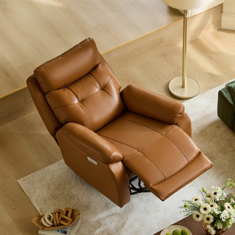 Keith Leather Swivel Glider Recliner with Power Headrest
