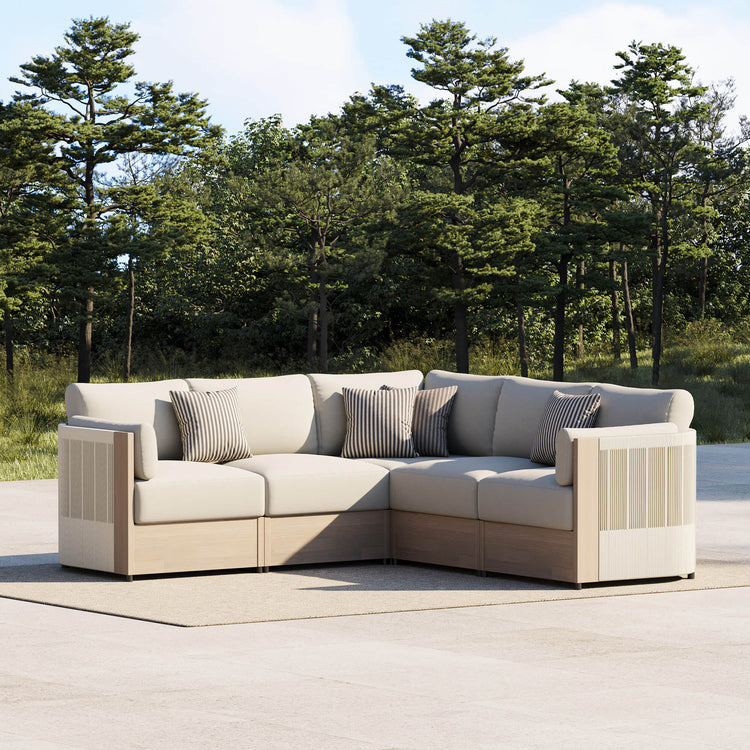 Clover Acacia Wood Rope Outdoor 5-Seat Modular Sofa